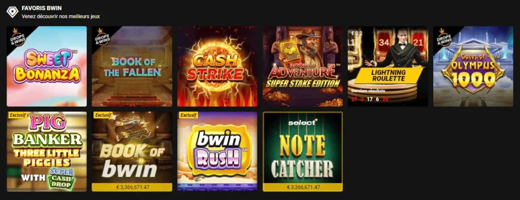 Sélection de machines à sous favorites sur BWin