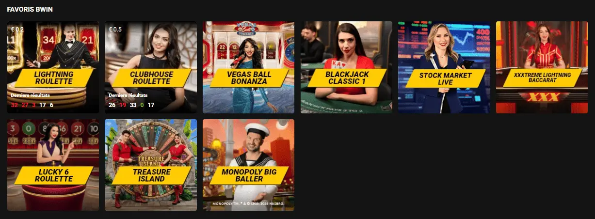 Jeux supplémentaires sur le casino BWin
