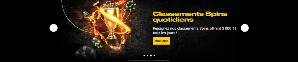Classements quotidiens des tours gratuits sur Bwin